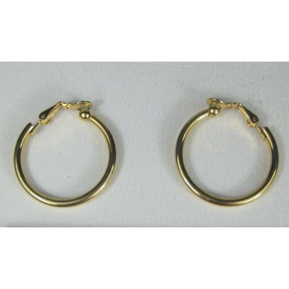 Small Gold Tone Classic Round Hoop Clip On Earrings Hinged - Picture 1 of 7